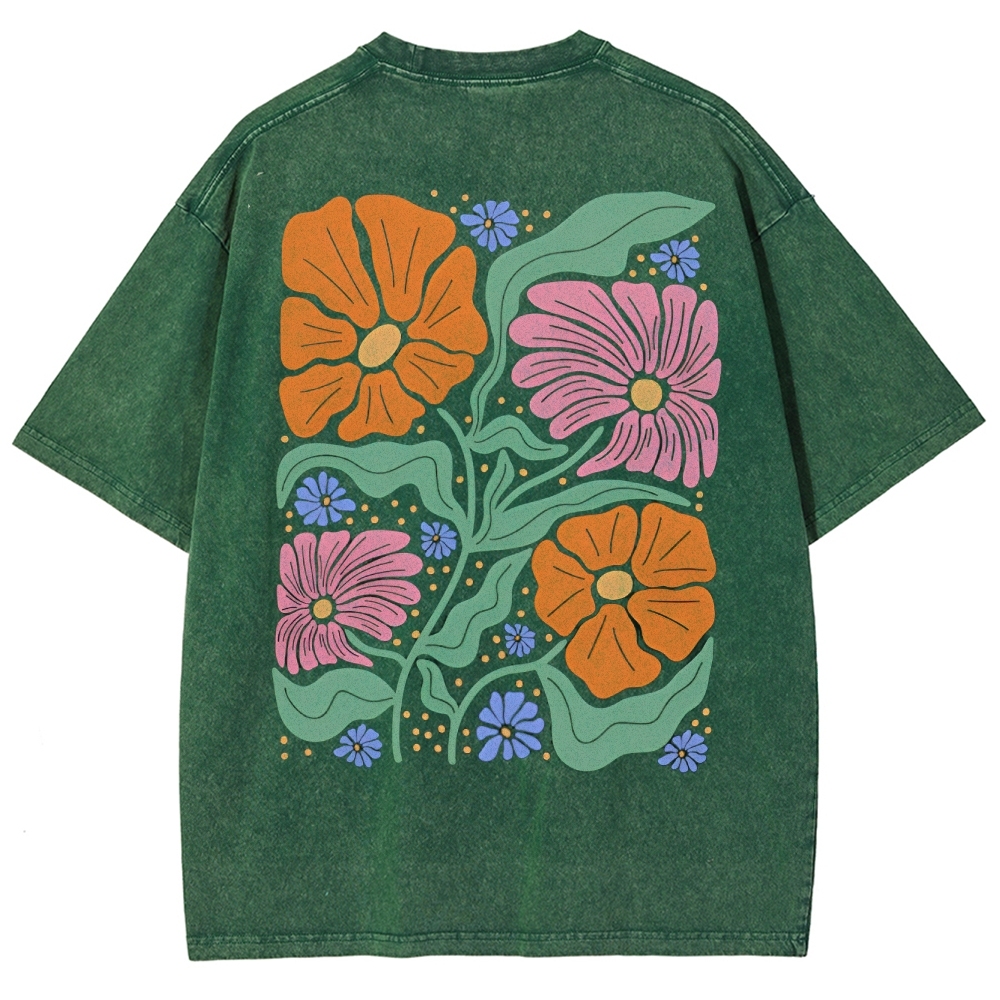 Flower Vintage Snowflake Washed T-Shirt