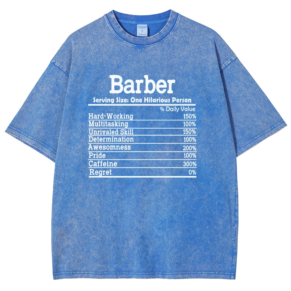 Barber Nutrition Facts Unisex Fit Washed T-Shirt Customscool