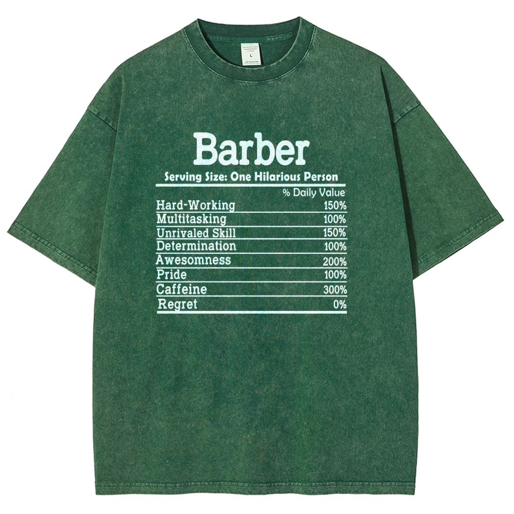 Barber Nutrition Facts Unisex Fit Washed T-Shirt Customscool