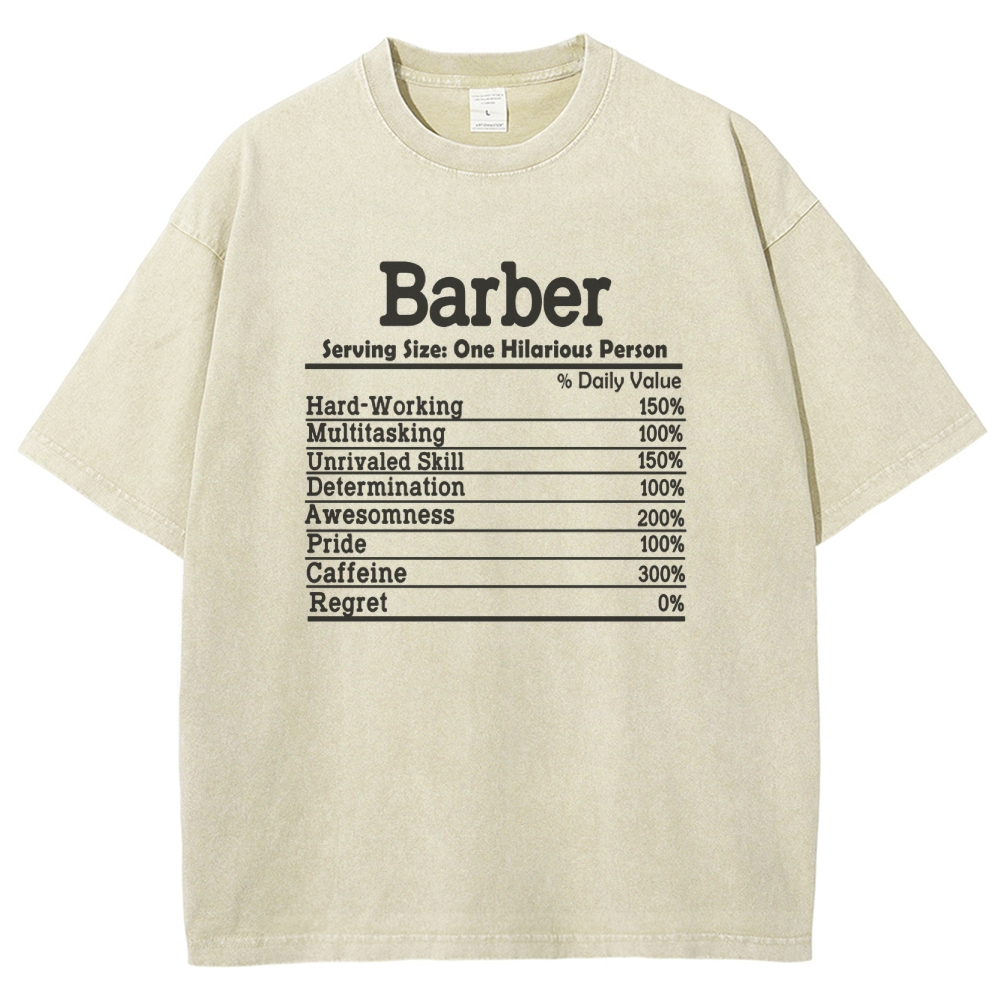 Barber Nutrition Facts Unisex Fit Washed T-Shirt Customscool