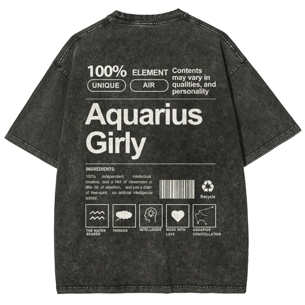 Aquarius Girly Unisex Fit Washed T-Shirt Customscool