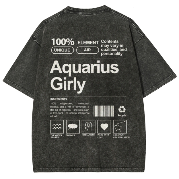 Aquarius Girly Unisex Fit Washed T-Shirt Customscool