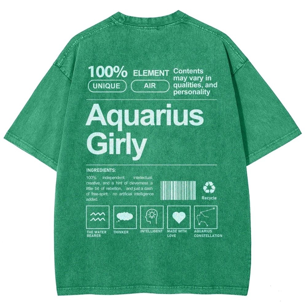 Aquarius Girly Unisex Fit Washed T-Shirt Customscool