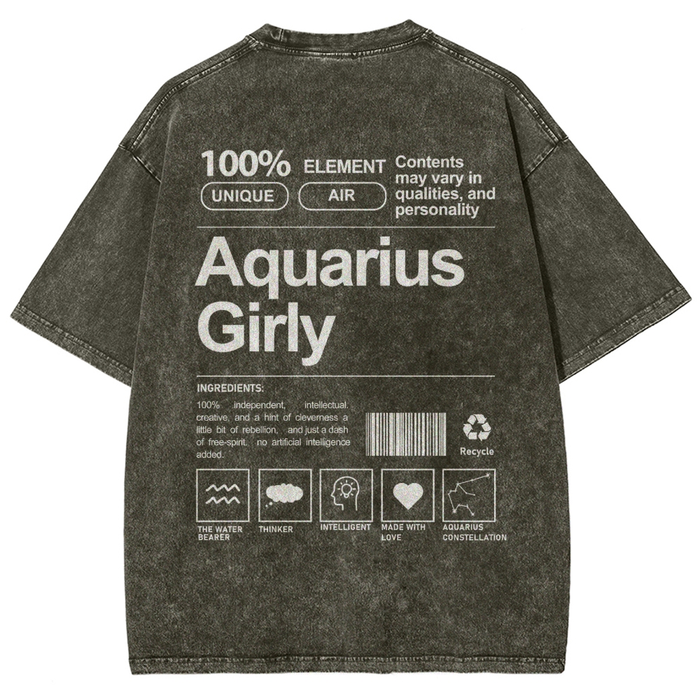 Aquarius Girly Unisex Fit Washed T-Shirt Customscool