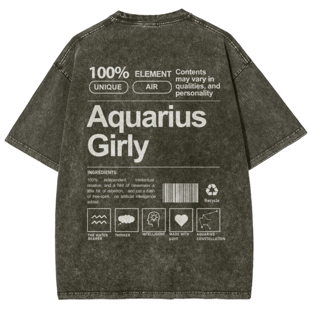 Aquarius Girly Unisex Fit Washed T-Shirt Customscool
