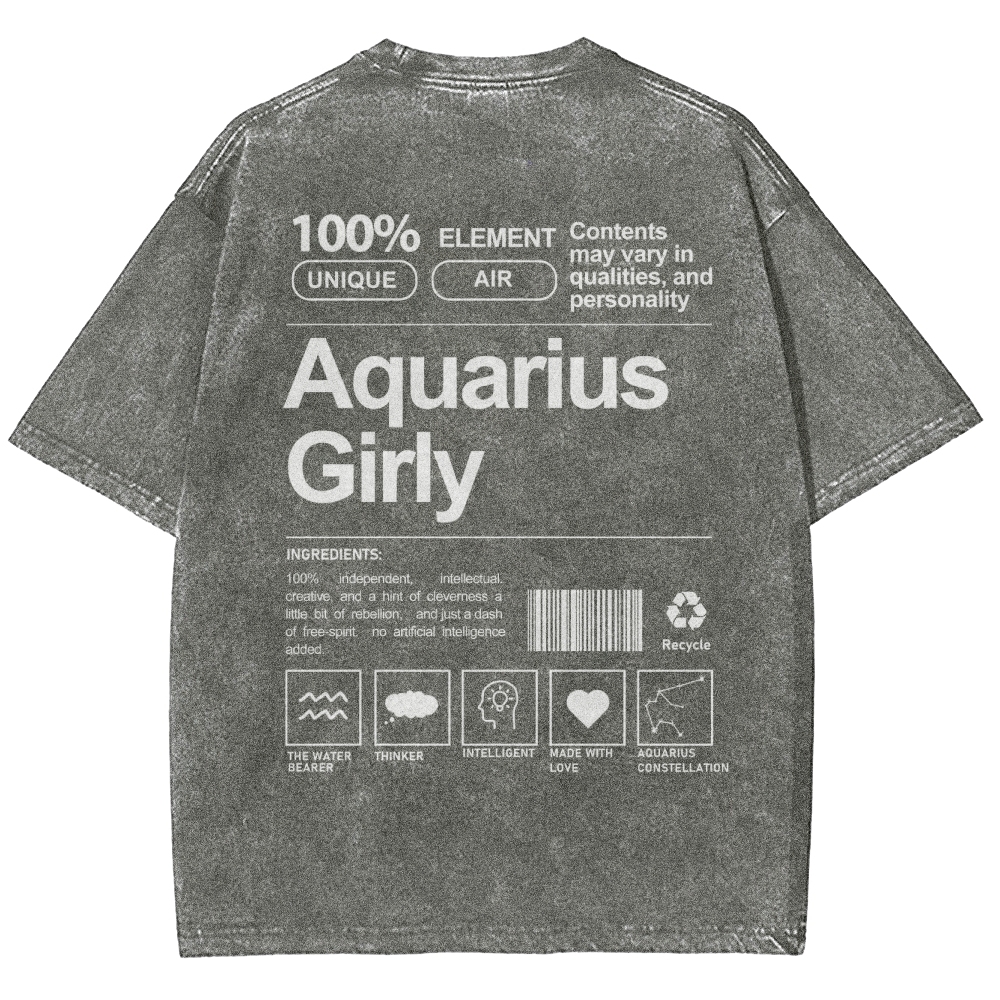 Aquarius Girly Unisex Fit Washed T-Shirt Customscool