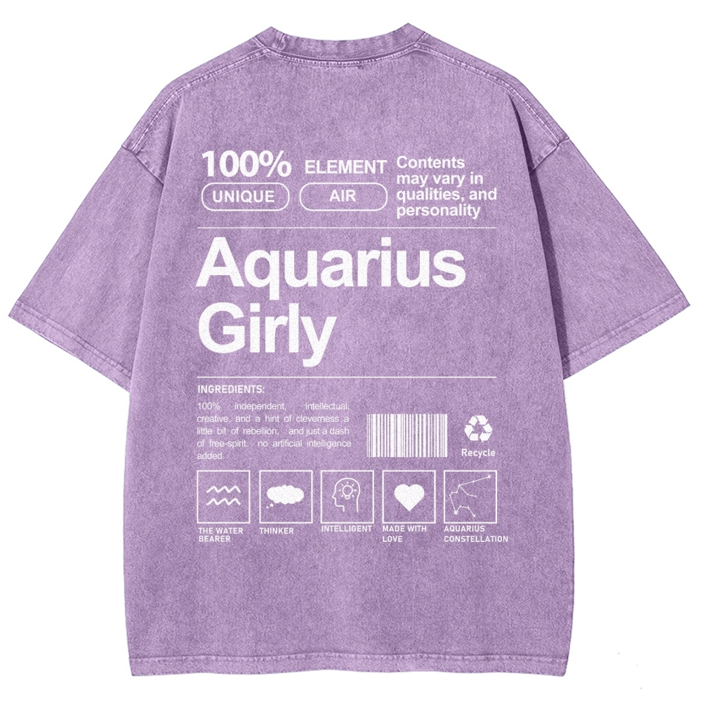 Aquarius Girly Unisex Fit Washed T-Shirt Customscool