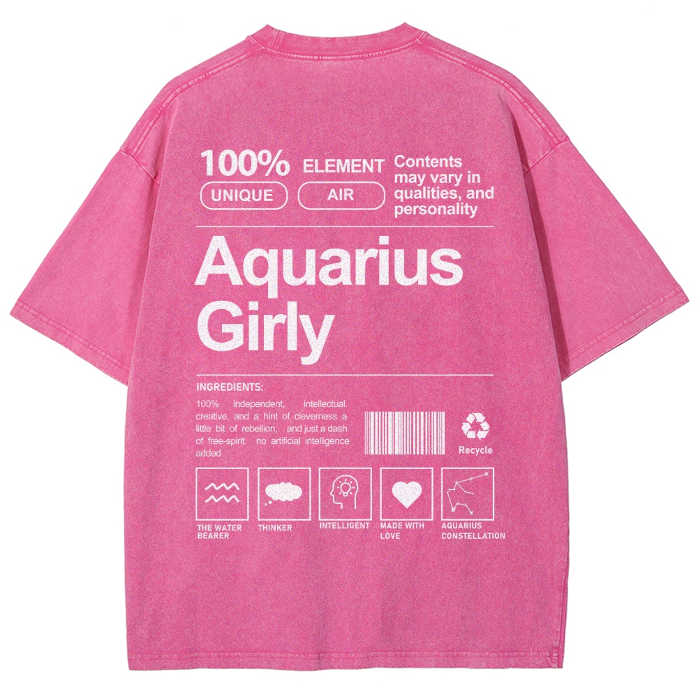 Aquarius Girly Unisex Fit Washed T-Shirt Customscool