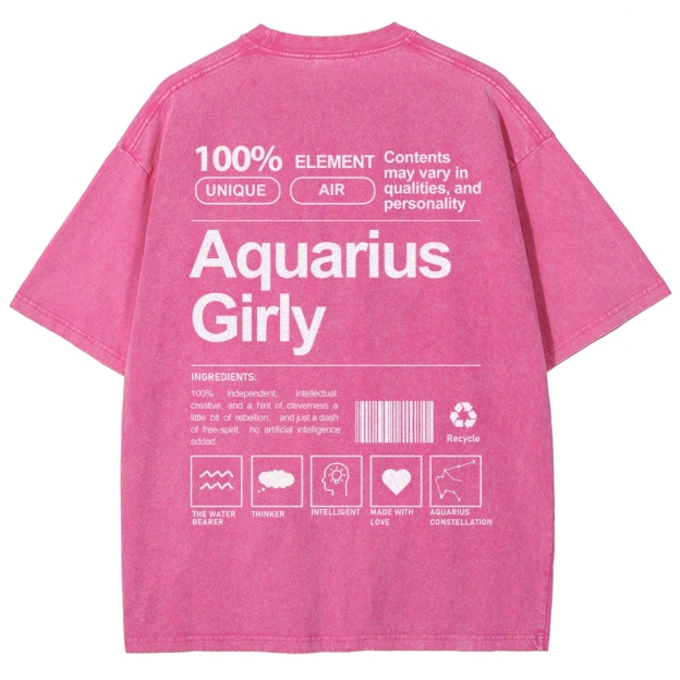 Aquarius Girly Unisex Fit Washed T-Shirt Customscool