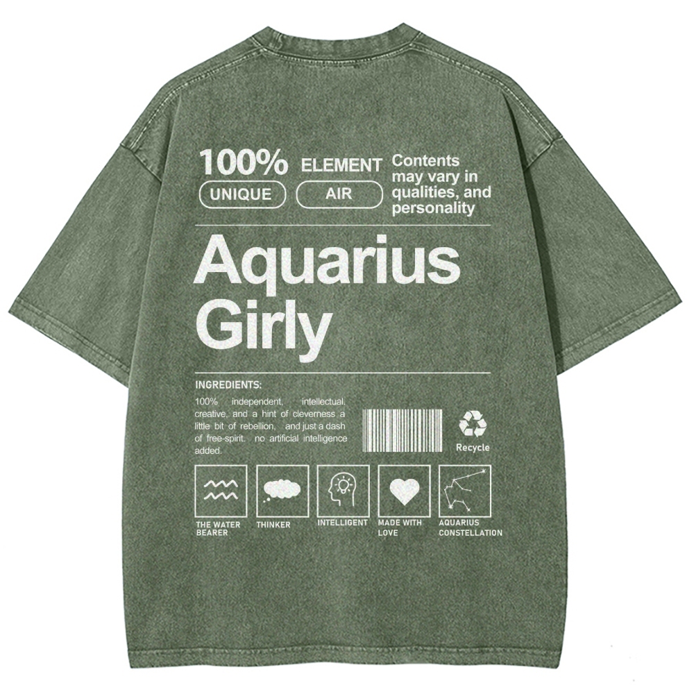 Aquarius Girly Unisex Fit Washed T-Shirt Customscool