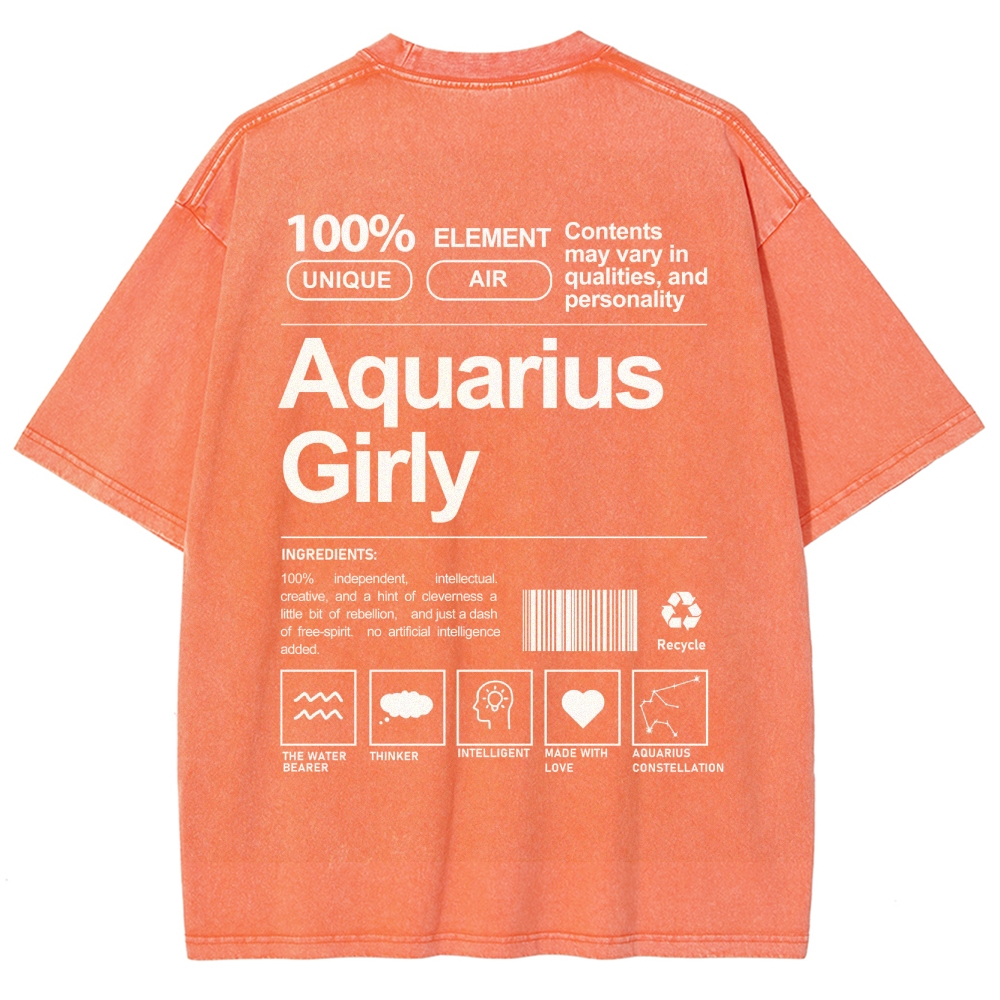 Aquarius Girly Unisex Fit Washed T-Shirt Customscool