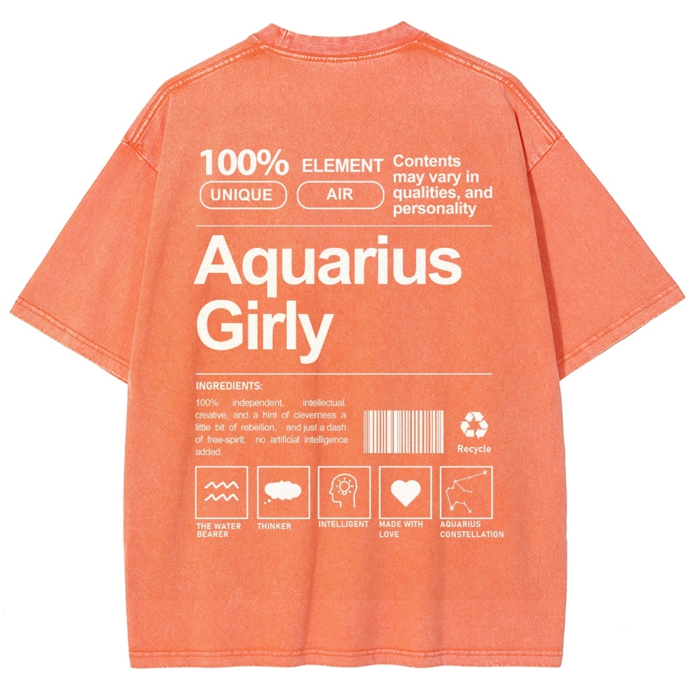 Aquarius Girly Unisex Fit Washed T-Shirt Customscool
