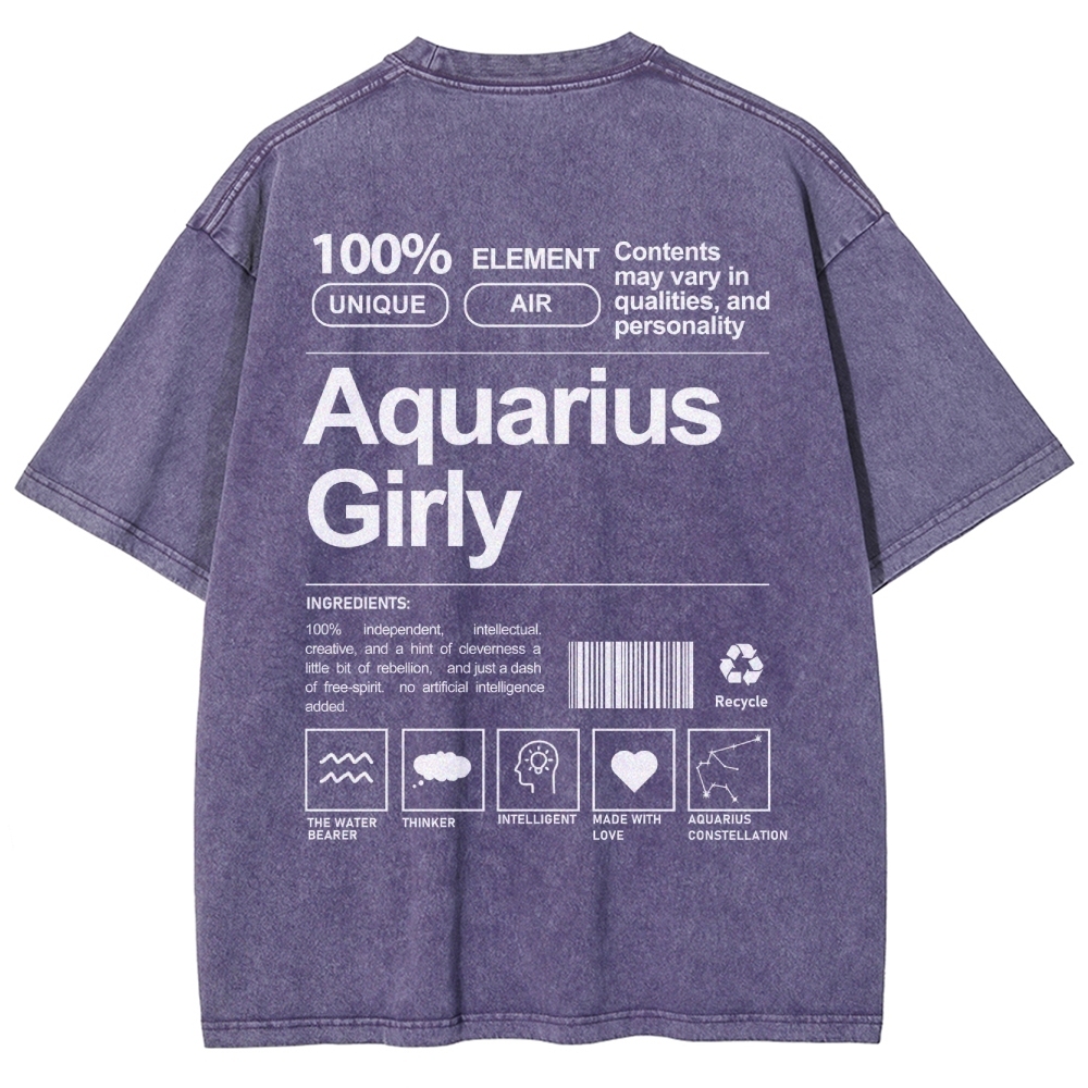 Aquarius Girly Unisex Fit Washed T-Shirt Customscool