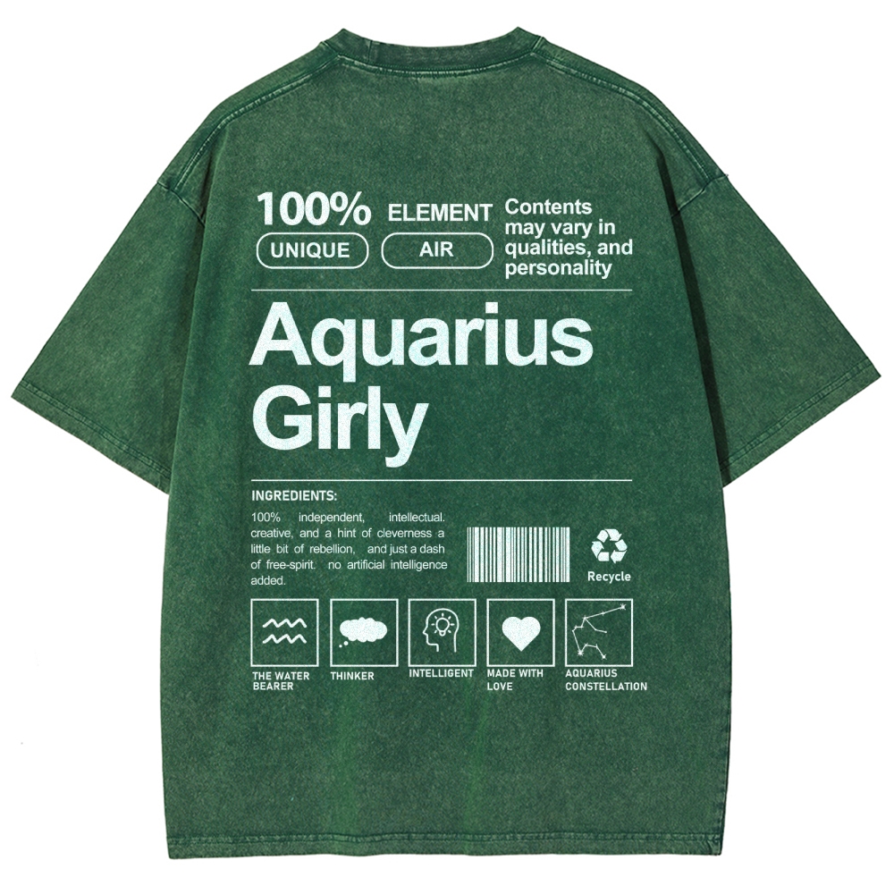 Aquarius Girly Unisex Fit Washed T-Shirt Customscool