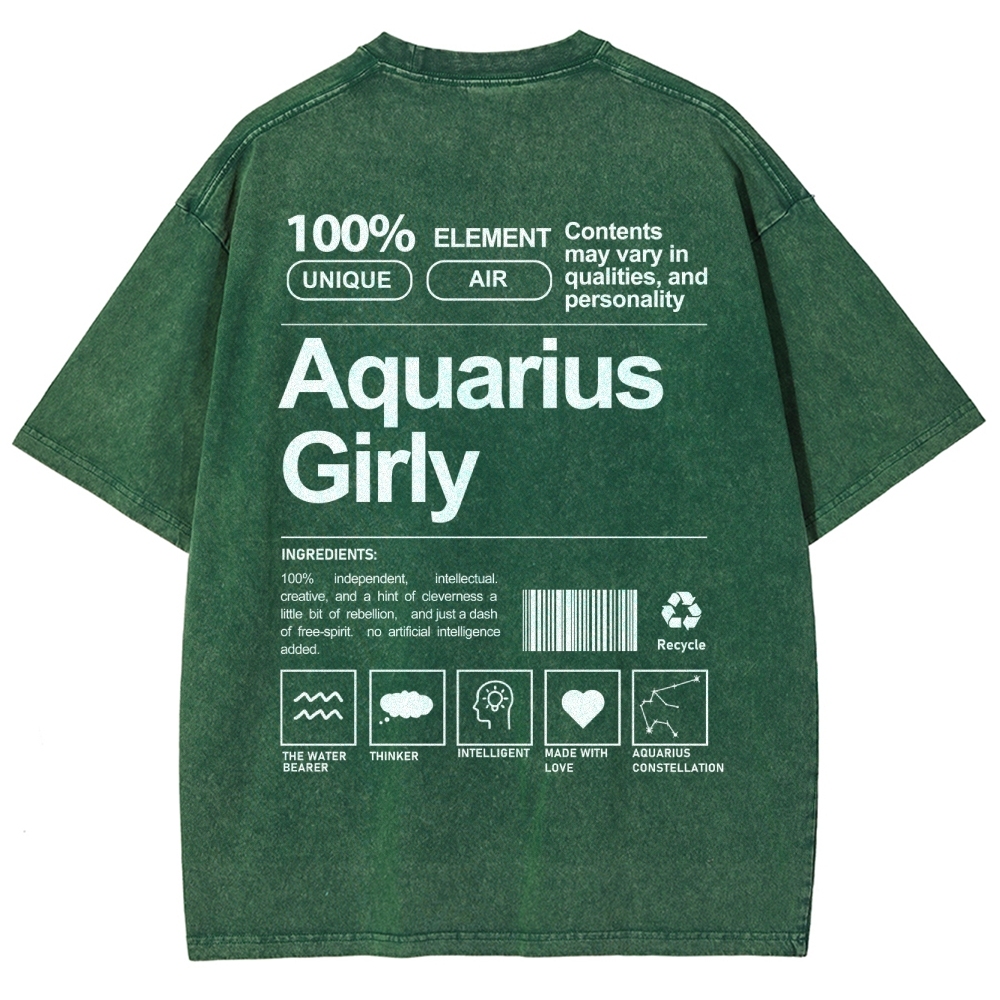 Aquarius Girly Unisex Fit Washed T-Shirt Customscool
