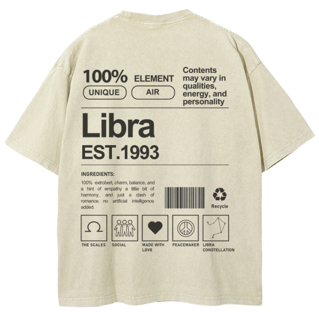 Libra Addcustom Unisex Fit Washed T-Shirt Customscool