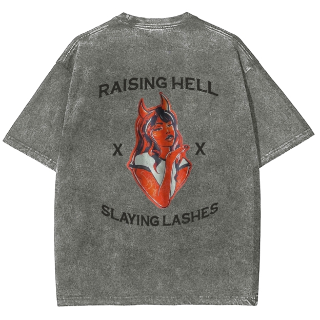 Raising Hell Slaying Lashes Unisex Fit Washed T-Shirt Customscool