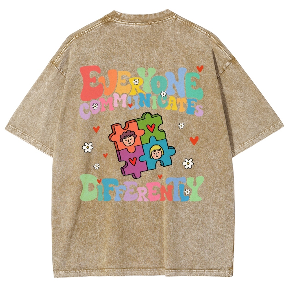 Everyone Communicate Unisex Fit Washed T-Shirt Customscool