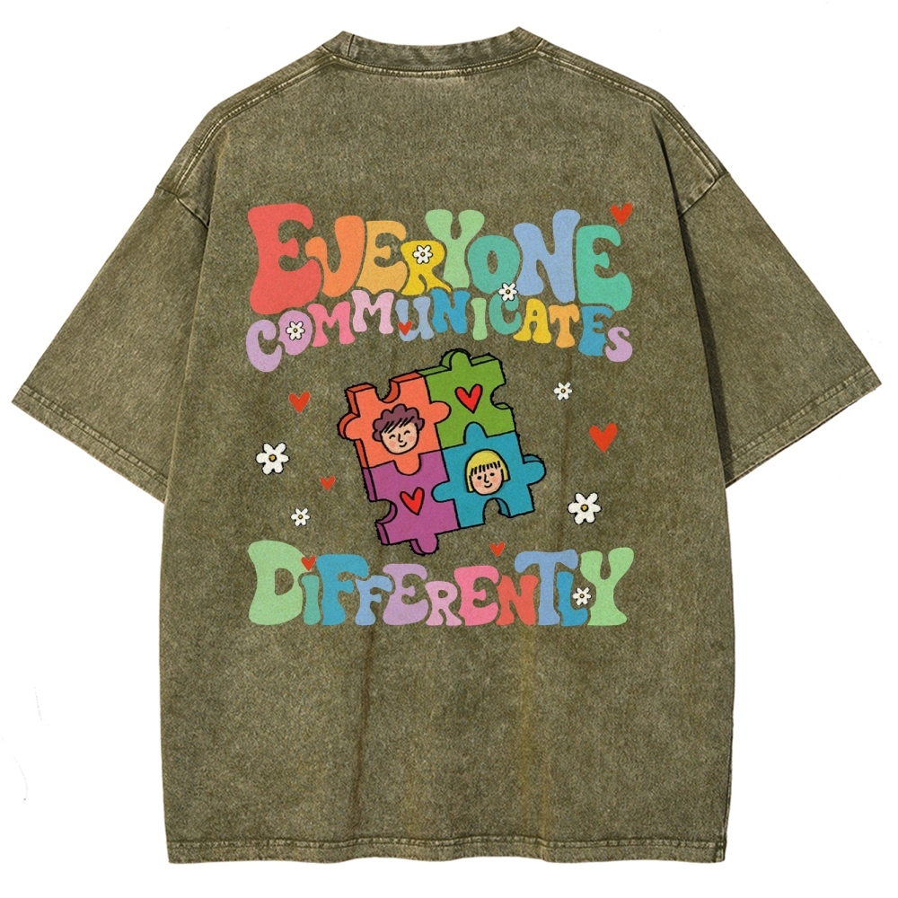 Everyone Communicate Unisex Fit Washed T-Shirt Customscool