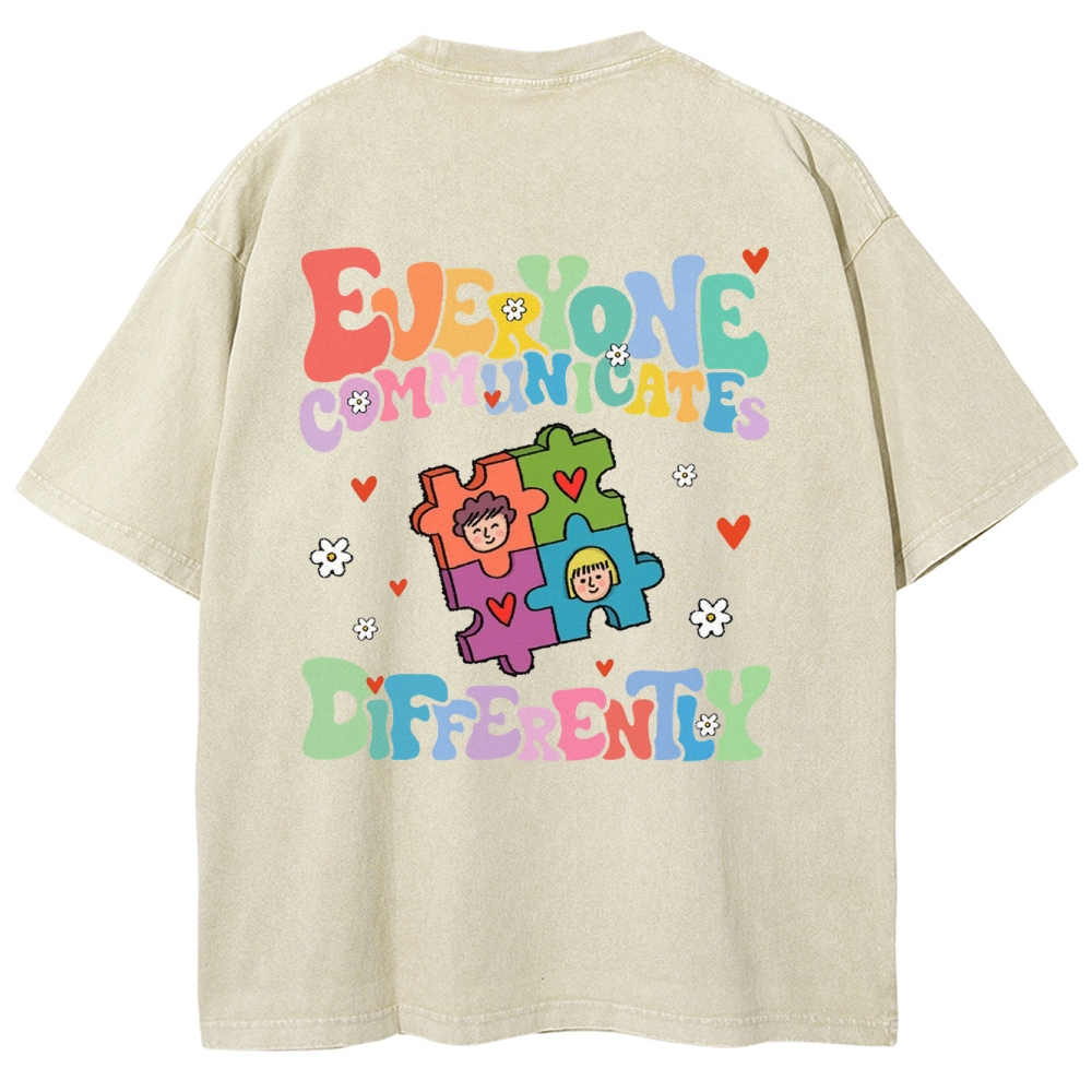Everyone Communicate Unisex Fit Washed T-Shirt Customscool
