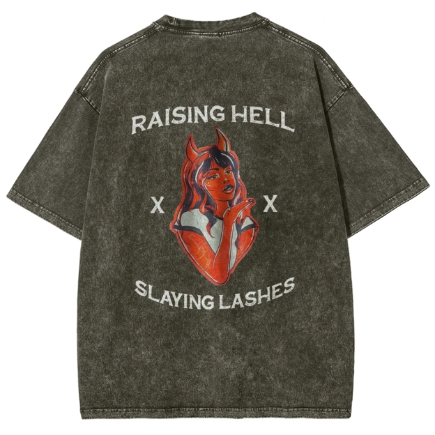 Raising Hell Slaying Lashes Unisex Fit Washed T-Shirt Customscool