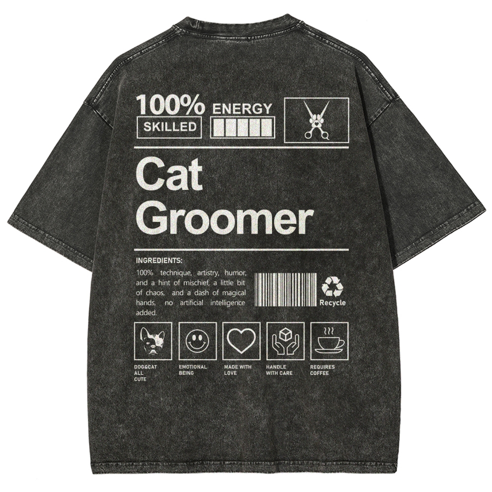 Cat Groomer Unisex Fit Washed T-Shirt Customscool