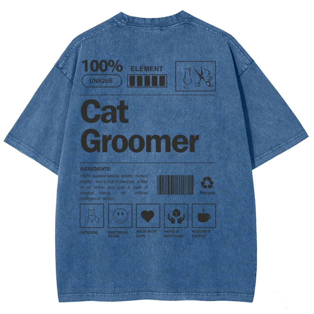 Cat Groomer Unisex Fit Washed T-Shirt Customscool