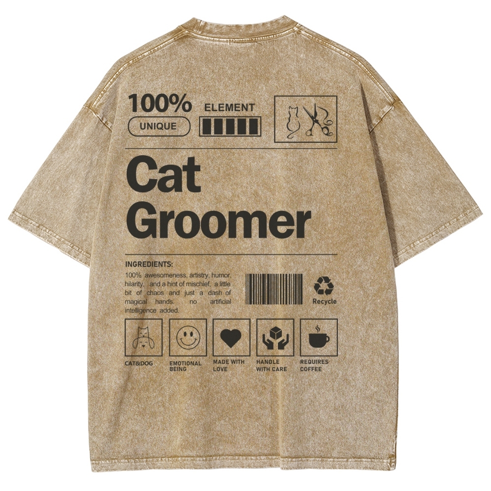 Cat Groomer Unisex Fit Washed T-Shirt Customscool