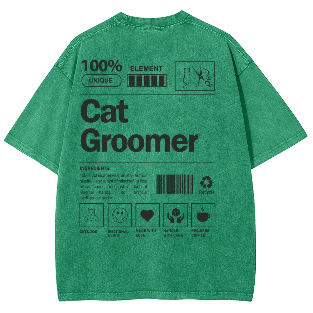 Cat Groomer Unisex Fit Washed T-Shirt Customscool