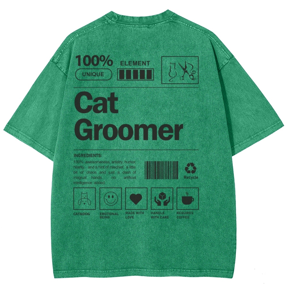 Cat Groomer Unisex Fit Washed T-Shirt Customscool