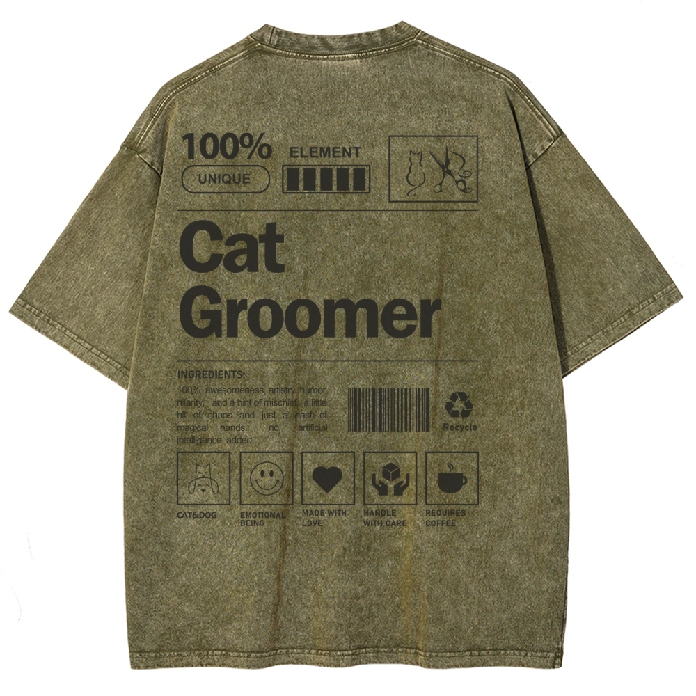 Cat Groomer Unisex Fit Washed T-Shirt Customscool