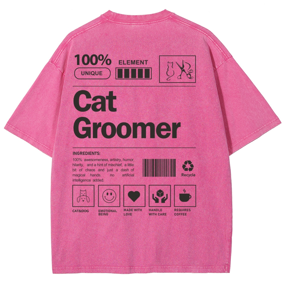 Cat Groomer Unisex Fit Washed T-Shirt Customscool