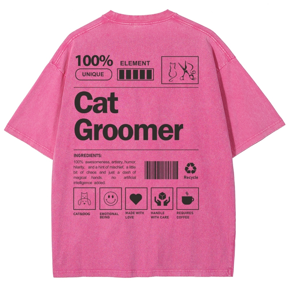 Cat Groomer Unisex Fit Washed T-Shirt Customscool