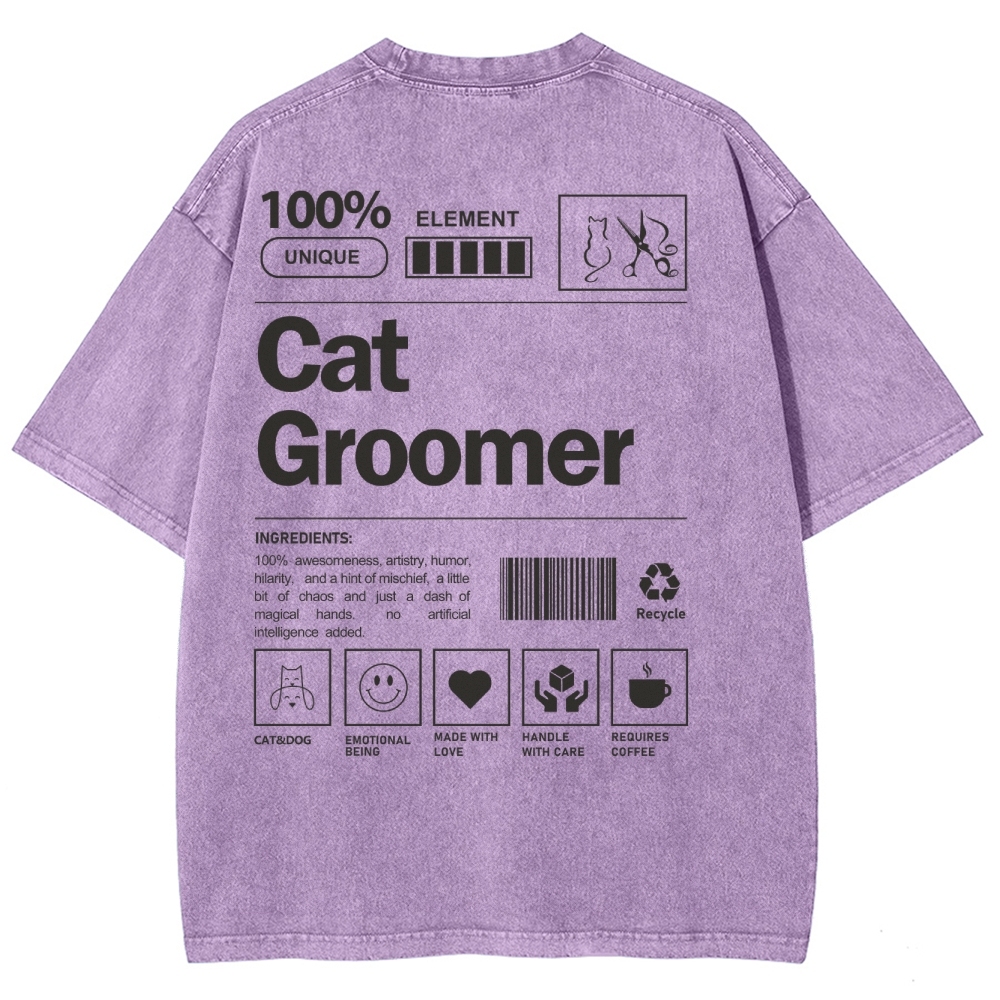 Cat Groomer Unisex Fit Washed T-Shirt Customscool