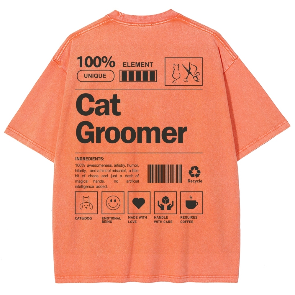Cat Groomer Unisex Fit Washed T-Shirt Customscool