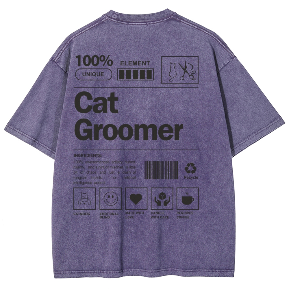 Cat Groomer Unisex Fit Washed T-Shirt Customscool