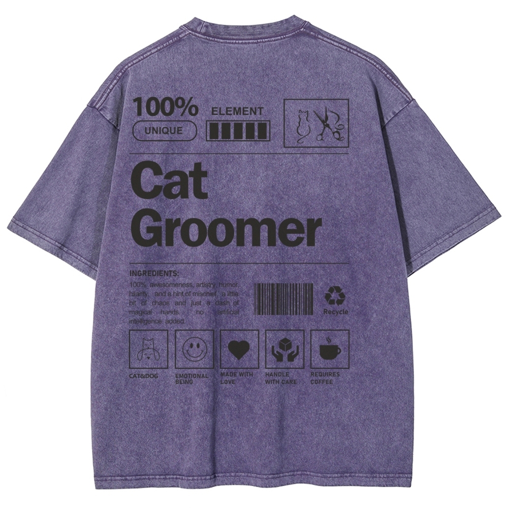 Cat Groomer Unisex Fit Washed T-Shirt Customscool