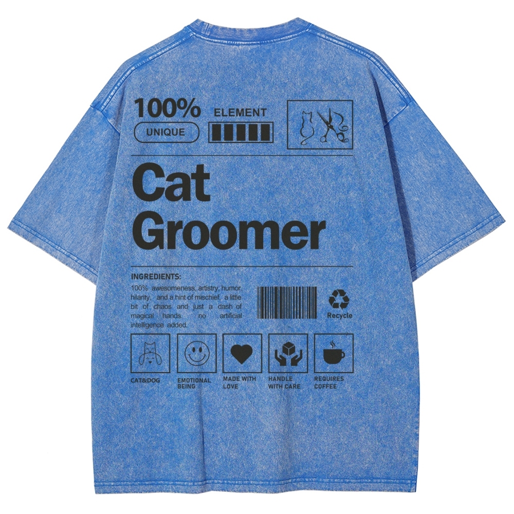 Cat Groomer Unisex Fit Washed T-Shirt Customscool