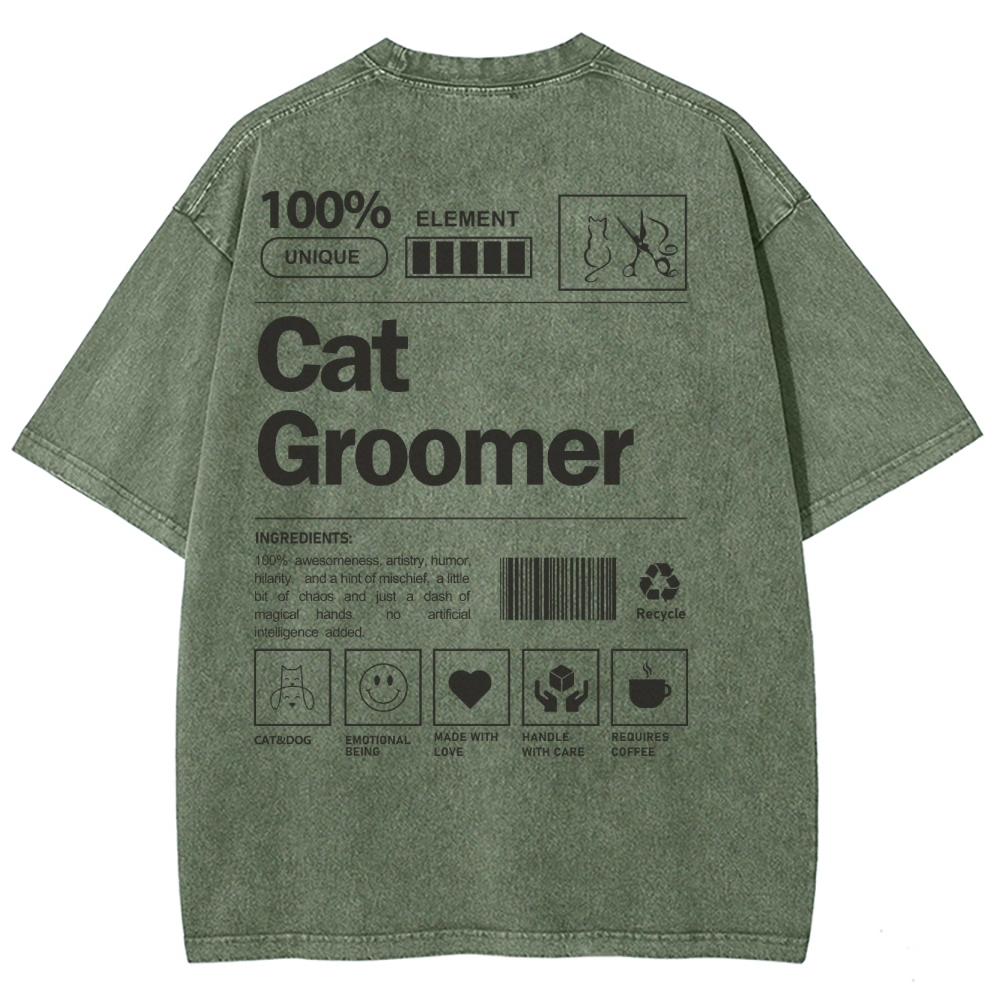 Cat Groomer Unisex Fit Washed T-Shirt Customscool