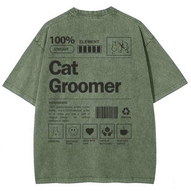 Cat Groomer Unisex Fit Washed T-Shirt Customscool