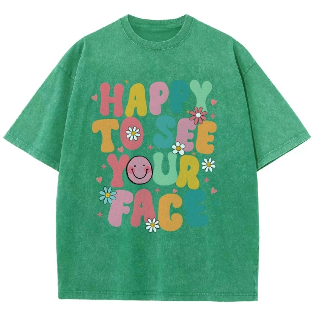 happy to see you face Unisex Fit Washed T-Shirt Customscool