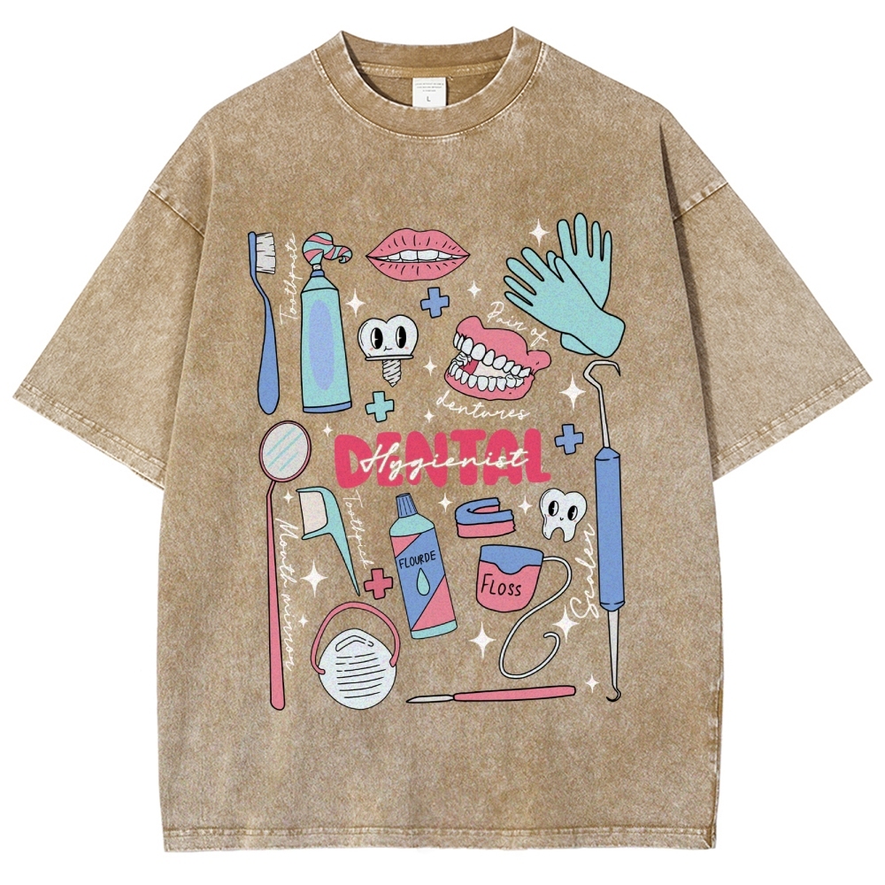 Dental Hygienist Stuff Unisex Fit Washed T-Shirt Customscool