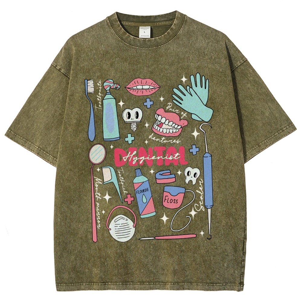 Dental Hygienist Stuff Unisex Fit Washed T-Shirt Customscool