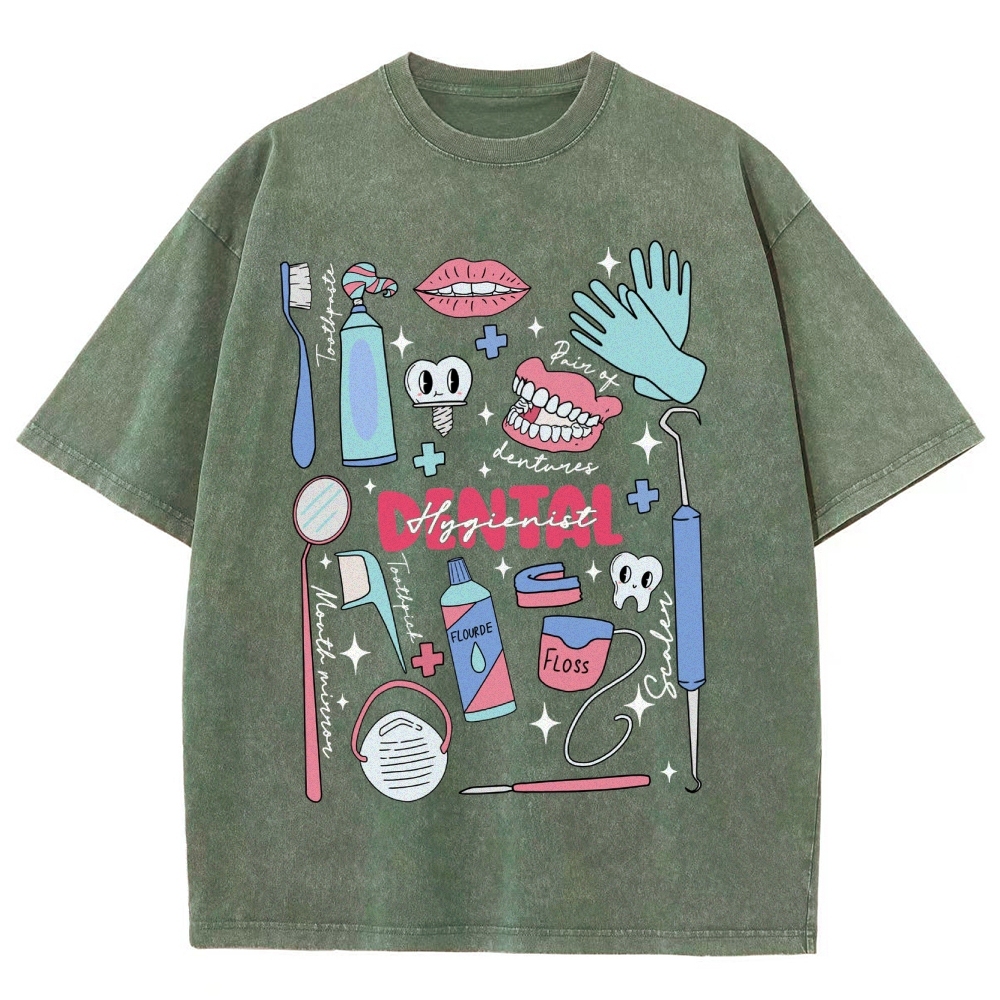 Dental Hygienist Stuff Unisex Fit Washed T-Shirt Customscool
