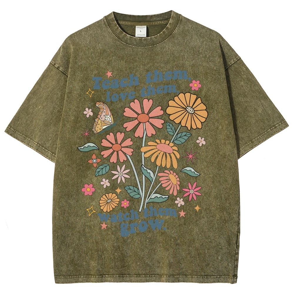 Teach Them Unisex Fit Washed T-Shirt Customscool