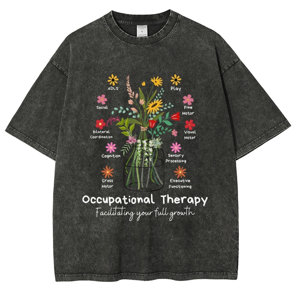 Occupational Therapy Flowers Unisex Fit Washed T-Shirt