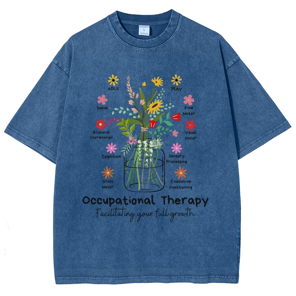 Occupational Therapy Flowers Unisex Fit Washed T-Shirt Customscool