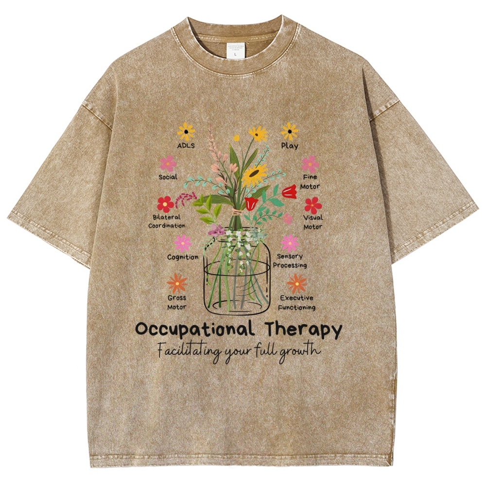 Occupational Therapy Flowers Unisex Fit Washed T-Shirt Customscool