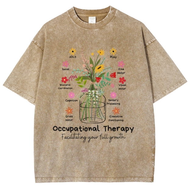 Occupational Therapy Flowers Unisex Fit Washed T-Shirt Customscool