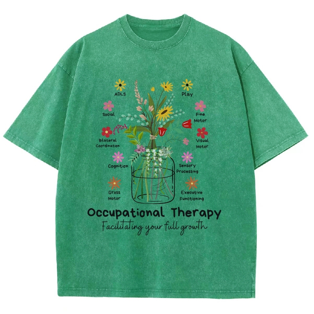 Occupational Therapy Flowers Unisex Fit Washed T-Shirt Customscool
